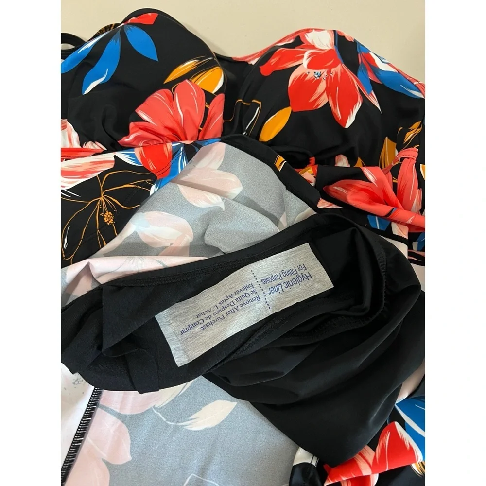 Swim Solutions Black Floral Print Empire Dress Size 12 - Picture 8 of 8